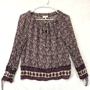 LUCKY BRAND  Long-sleeved Paisley print Boho Peasant Blouse Sz S